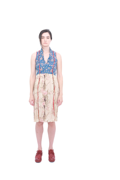 Sleeveless Dress in Multi Print Silk