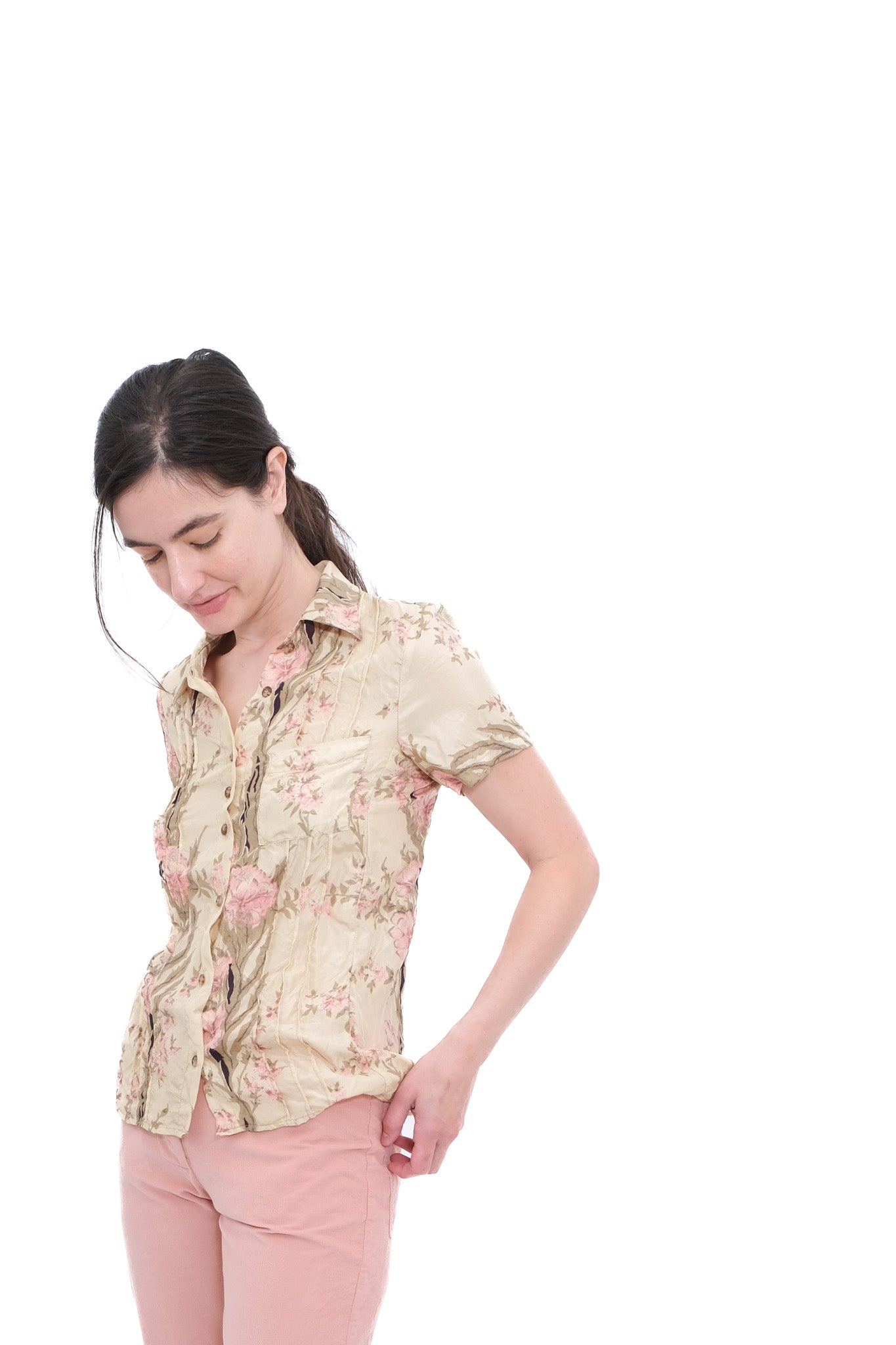 Silk Pintuck Blouse - Grass Print